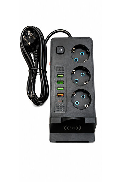 Z-Tools Πολύπριζο 9-σε-1, 3 πρίζες, 5 θύρες USB, Ασύρματη φόρτιση, Καλώδιο 1,...
