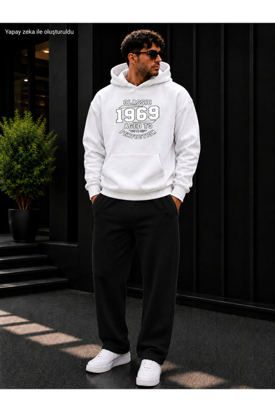 caddekombin Men's Classic 1969 Aged to Perfection Printed Tracksuit Set / Hoo...