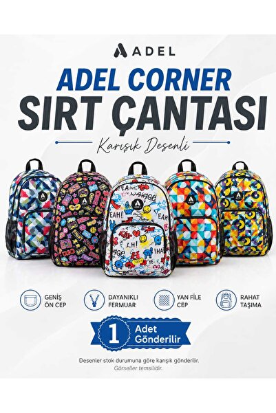 Adel Corner Serisi Çok Bölmeli Desenli Okul ve Günlük Sırt Çantası - Karışık ...