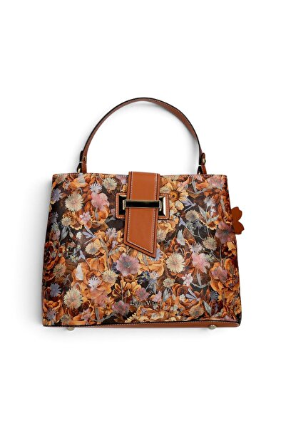 LAURA VITA ADRIA 02 Geantă de damă Camel – Imprimeu floral, Geantă de mână/de umăr, 29×23×15 cm