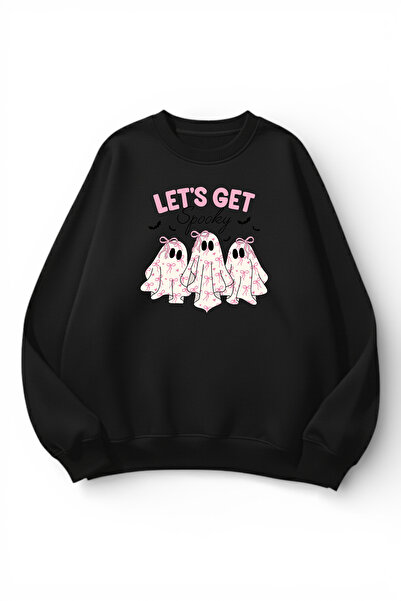 uyguntarz Unisex Soft Textured Let's Spooky Printed Design Oversize 3 Thread ...