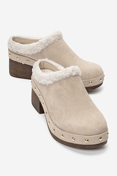 Zeynep Sıradağlı Zerlinda Women's Genuine Leather Clogs Slippers Beige Suede