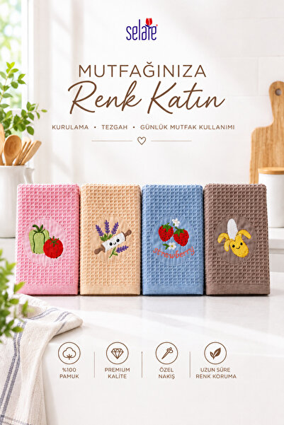 Minoset Meyra Neşe Nakışlı 40x60 cm | %100 Pamuk | Peçete ve Kurulama Havlusu...