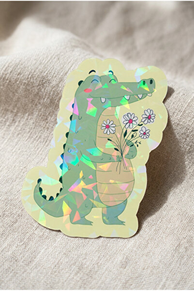 Plumie Çiçekli Timsah Laminasyonlu Sticker – Sevimli Dekoratif Laptop, Defter...