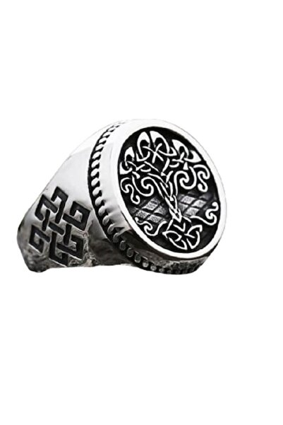 Dual Stax Inel Viking cu Arborele Vieții, din Argint, Lucrat Manual, Mărime R...