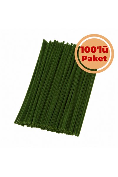 Renk İthalat Şönil Tel Yeşil 100'lü Paket Dolgun Tüylü 30 cm 6 mm DIY Hobi El...