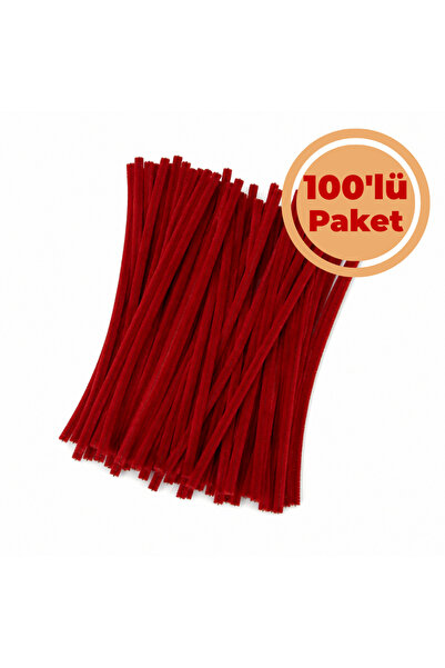 Renk İthalat Şönil Tel Bayrak Kırmızı 100'lü Paket Dolgun Tüylü 30 cm 6 mm DI...