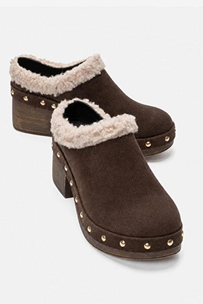 Zeynep Sıradağlı Zerlinda Women's Genuine Leather Clogs Slippers Brown Suede