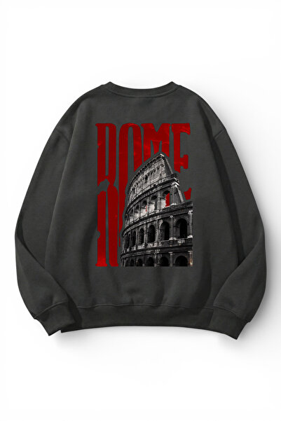uyguntarz Unisex Soft Textured Rome Printed Design Oversize 3 Thread Crew Nec...