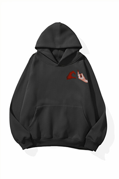 uyguntarz Unisex Soft Textured No Love Printed Design Oversize 3 Thread Hoodi...