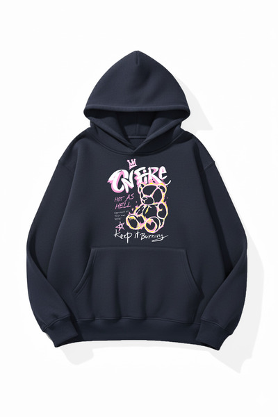 uyguntarz Unisex Soft Textured on Fire Risk Printed Design Oversize 3 Thread ...