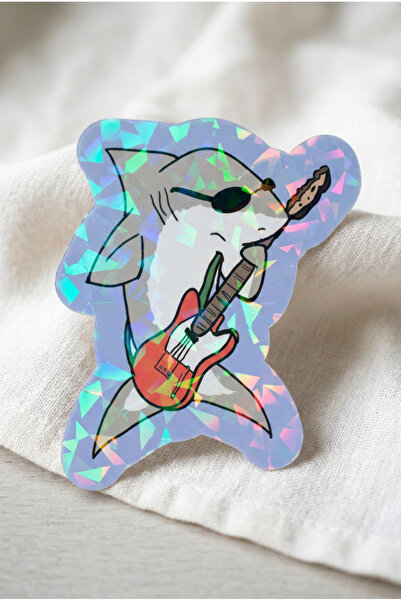 Plumie Rock Shark Hologramlı Laminasyonlu Eğlenceli Köpekbalığı Sticker – Lap...