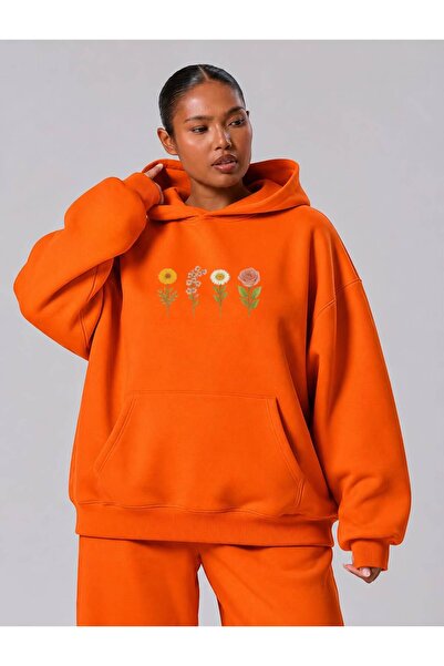 BENROMA 3 Yarn Combed Cotton Small Flowers Printed Large Size Unisex Sweatshi...