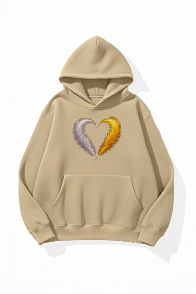 uyguntarz Unisex Soft Textured Feather Heart Printed Design Oversize 3 Thread...