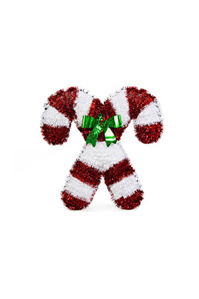 Dekorsende Christmas Ornament Double Cane Shim Ribbon with Bow Red White Gree...