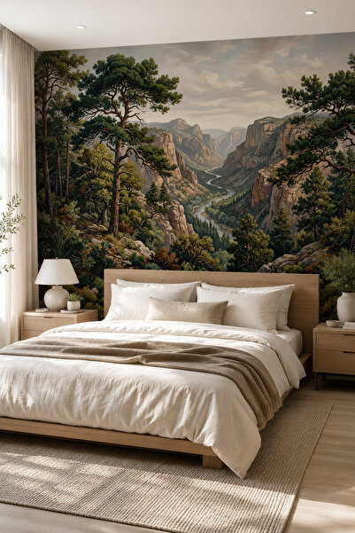 dreamwall Vahşi Kanyon- Çam Ormanı Desenli Tek Parça Tekstil Duvar Kağıdı