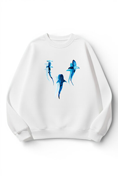uyguntarz Unisex Soft Textured Sapphire Whale Printed Design Oversize 3 Threa...