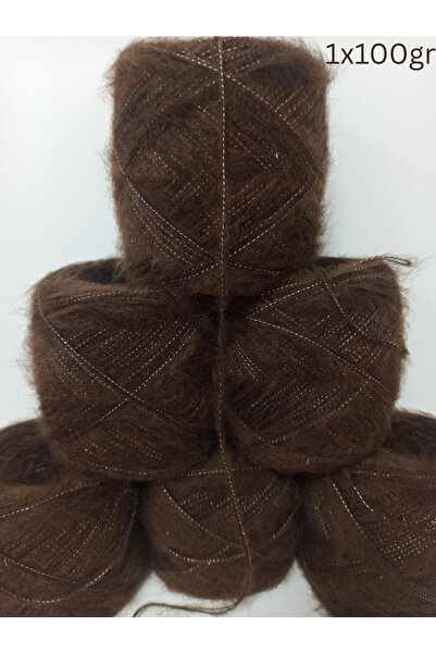 İPEK YÜN İPLİK DÜNYASI Moher Knitting Yarn (Bitter Brown, Wrapped Silver Glit...