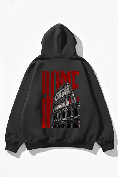 uyguntarz Unisex Soft Textured Rome Printed Design Oversize 3 Thread Hoodie S...
