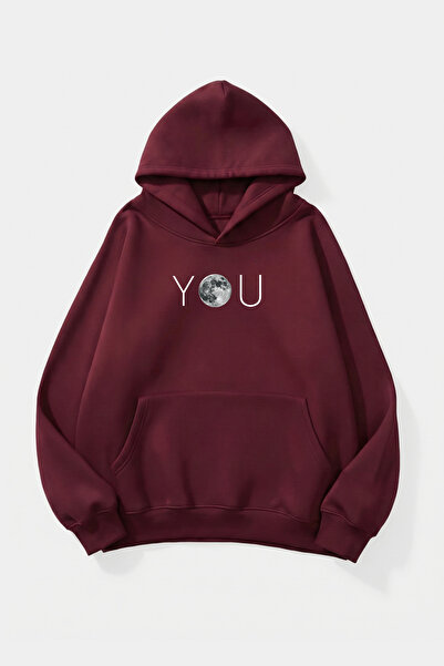 uyguntarz Unisex Soft Textured You Moon Printed Design Oversize 3 Thread Hood...