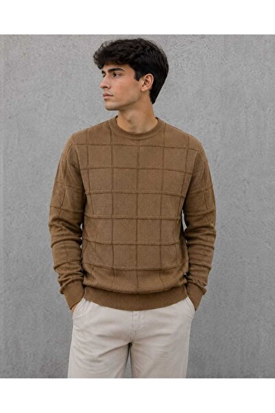 Castello 🧶   Pulover tricotat texturat pătrat pentru bărbați |   Decolteu ti...