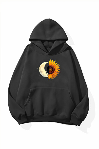 uyguntarz Unisex Soft Textured Moon and Daisy Printed Design Oversize 3 Threa...