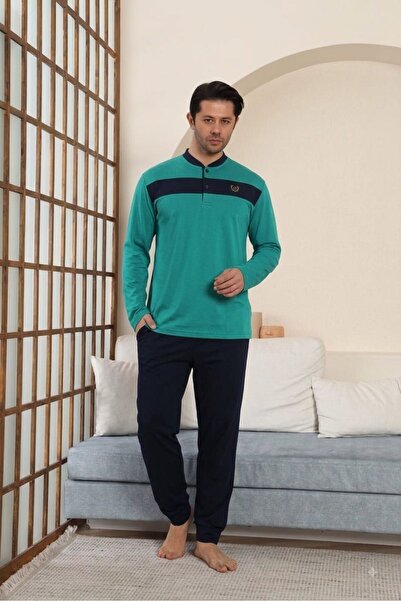 Ryam Mooda Men's Buttoned Judge Collar 95% Cotton 5% Lycra Cotton Pajama Set