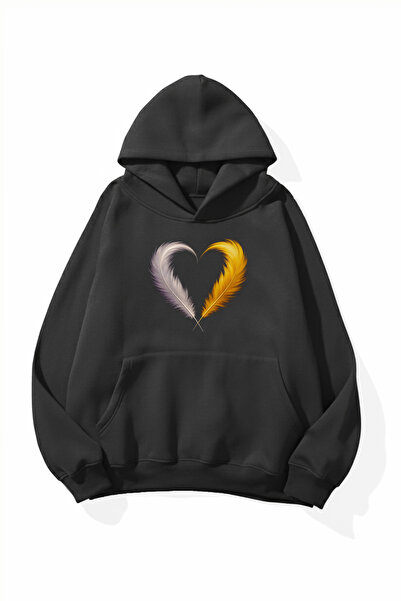 uyguntarz Unisex Soft Textured Feather Heart Printed Design Oversize 3 Thread...