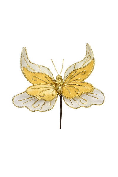 Dekorsende Christmas Ornament Ponsetya Butterfly Glitter Gold 32 cm