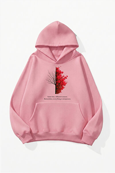 uyguntarz Unisex Soft Textured Red Tree Printed Design Oversize 3 Thread Hood...