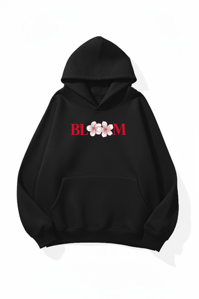 uyguntarz Unisex Soft Textured Bloom Printed Design Oversize 3 Thread Hoodie ...