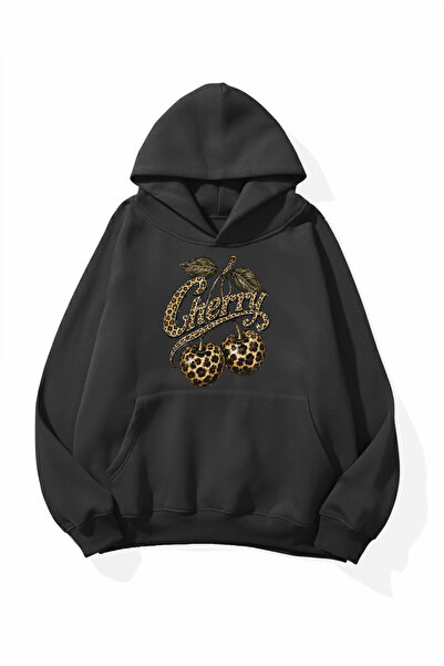 uyguntarz Unisex Soft Textured Cherry Printed Design Oversize 3 Thread Hoodie...