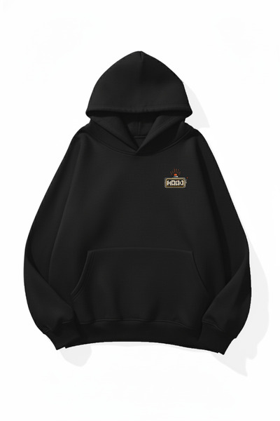uyguntarz Unisex Soft Textured Luck Printed Design Oversize 3 Thread Hoodie S...