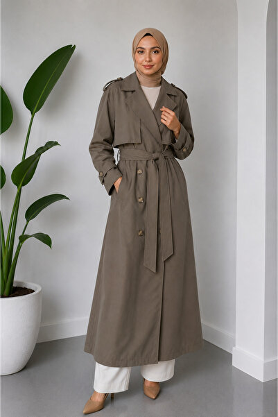 VıoShıne Women's Modal Tencel Belted Pocketed Lined Long Trench Coat