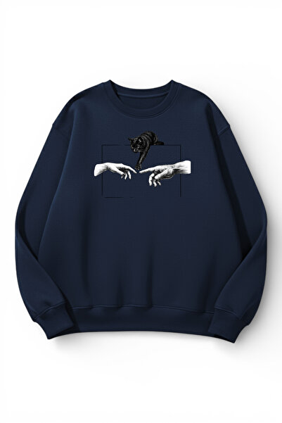 uyguntarz Unisex Soft Textured Cat Contact Printed Design Oversize 3 Thread C...