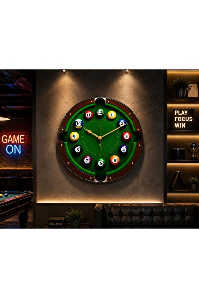 Zarif Home Bilardo Temalı Dekoratif Duvar Saati 60x60 cm – 4 mm Temperli Cam ...
