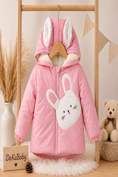 DeKuBaby New Season Cute Rabbit Hooded Plush Fur Zippered Thick Winter Inflat...