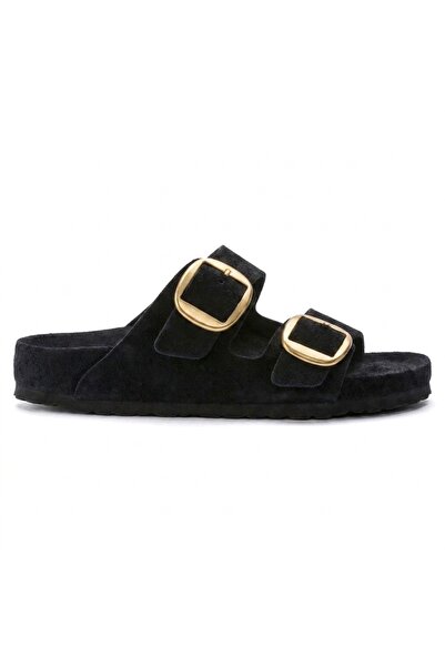 Bequemere Mk205 Black Genuine Suede Leather Full Covered Cork Sole Double Buc...