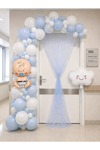 HAPPYLOOPPARTY Baby Boy Hospital Release Decoration Set Blue White Balloon Ch...