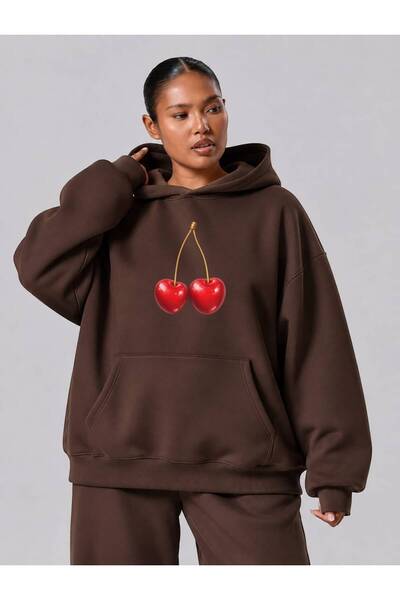 BENROMA 3 Yarn Combed Cotton Cherry Printed Plus Size Unisex Sweatshirt Mq3