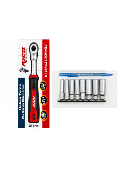 Rico 1/4 Şarjlı Cırcır Kolu 007-RC1400 | 3.6V 60 Nm 1/4 Uzun Lokma Takımı