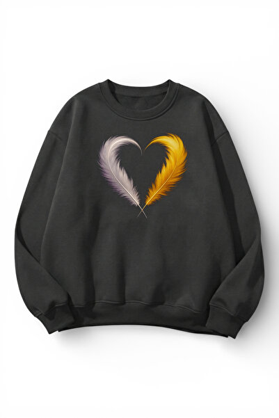 uyguntarz Unisex Soft Textured Feather Heart Printed Design Oversize 3 Thread...