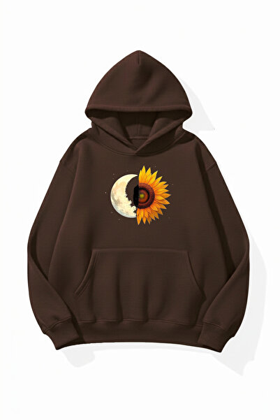 uyguntarz Unisex Soft Textured Moon and Daisy Printed Design Oversize 3 Threa...