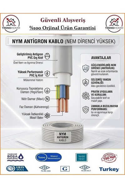 ÖZNUR 3x2,5 NYM Antigron Elektrik Kablosu - %100 Bakır - 30 Metre