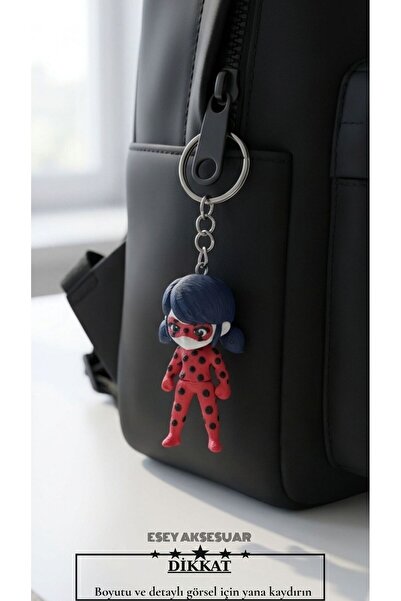 Esey Dizayn Uğur Böceği Kara Kedi Ladybug 3D MİNİ BOY Anahtarlık- Okul Çantas...