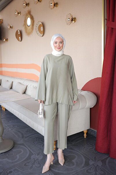 İmajButik Olive Spanish Sleeve Tunic Pantsuit