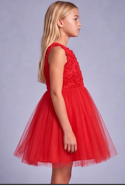 ESİLA KİDS Girls' 3D Floral Detailed Tulle Evening Gown - Special Occasion and Birthday Dress