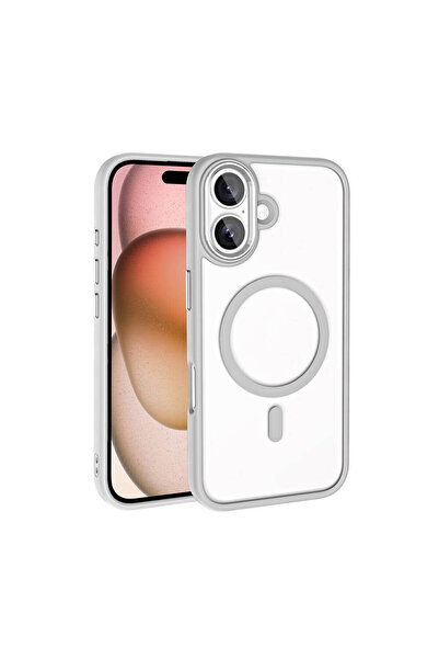 iPhone 16 Kılıf MagSafe Şeffaf Arka Yüz Kamera Yükseltili Silikon Wolf Dizayn