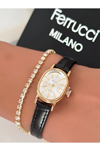 Ferrucci Leather Cord Minimal Oval Case Roman Numeral Women's Wristwatch 2 Ye...