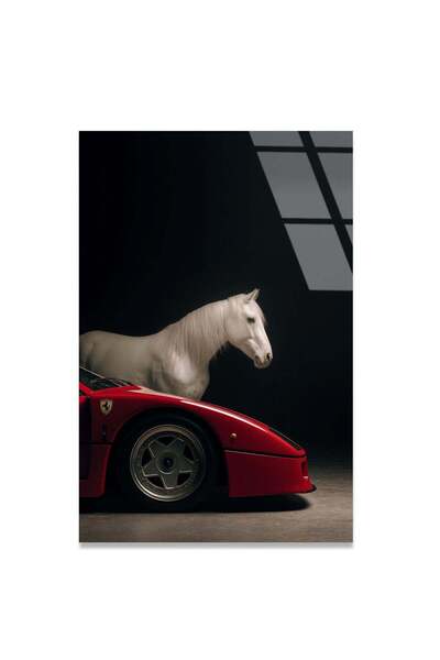 SteelArtDec Ferrari ve At Cam Tablo - Efsane Spor Araba Duvar Dekoru - DEG0655